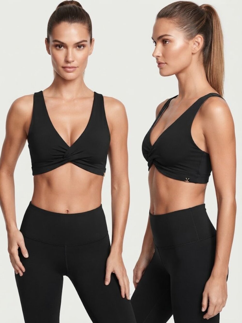 Pink Victoria's Secret Black Reversible Sports Bra V-Neck Twist Front Size Small
